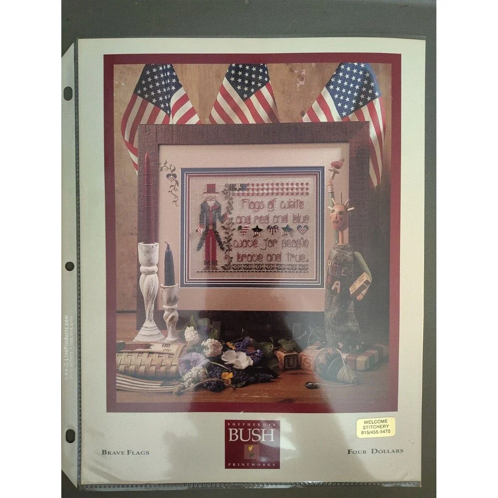 Shepherds Bush BRAVE FLAGS Counted Cross Stitch Pattern Chart Primitive...